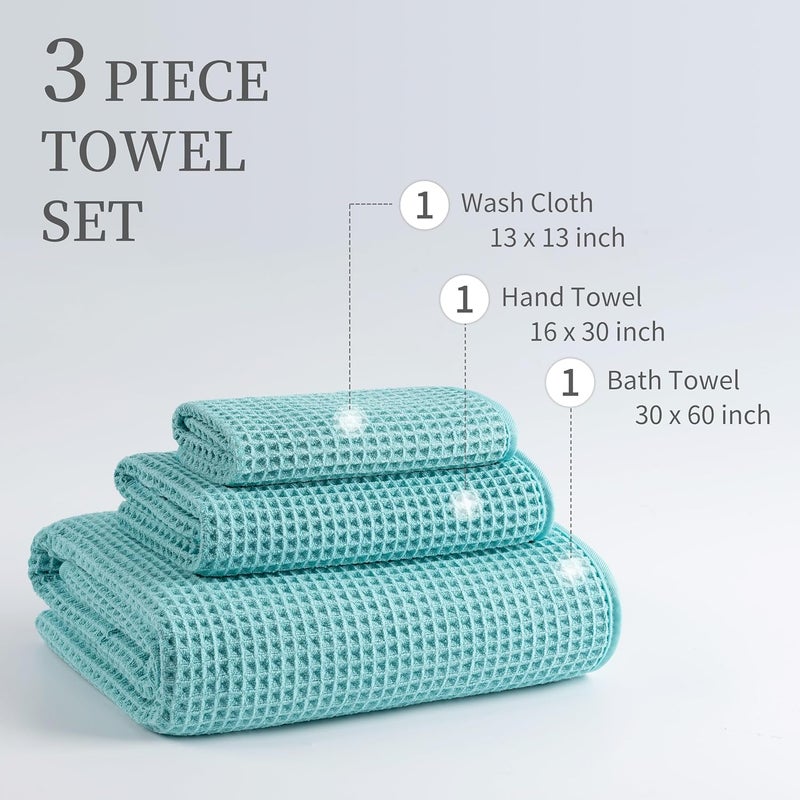 MICROFI New Microfiber Waffle Bath Towels, 3 Pieces, Oversized, Soft, Absorbent, Fast Drying, Lint Free, Includes Bath, Face and Hand Towels - Image 3